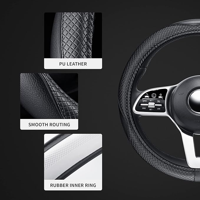 GXT Steering Wheel Cover, PU Leather, Universal 15 Inches, Non-Slip, Odourless Car Interior(Black)