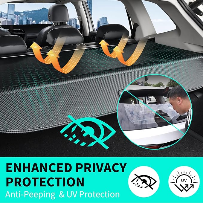 Tecoom Cargo Cover fit for Chevy Blazer EV 2024 Accessories, Retractable Rear Trunk Cover Luggage Security Shade, Anti-Peeping Privacy Screen Protector, Carbon Fiber Texture
