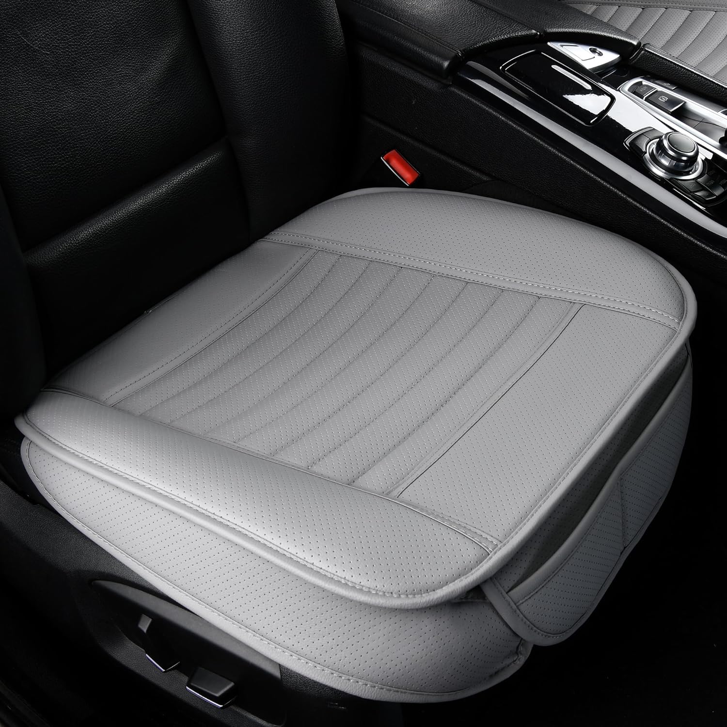 2pc Edge Wrapping Comfortable Car Front Seat Covers, Seat Protectors, Anti-Slip Bottom Seat Cushion Covers for Auto with PU Leather(Gray)