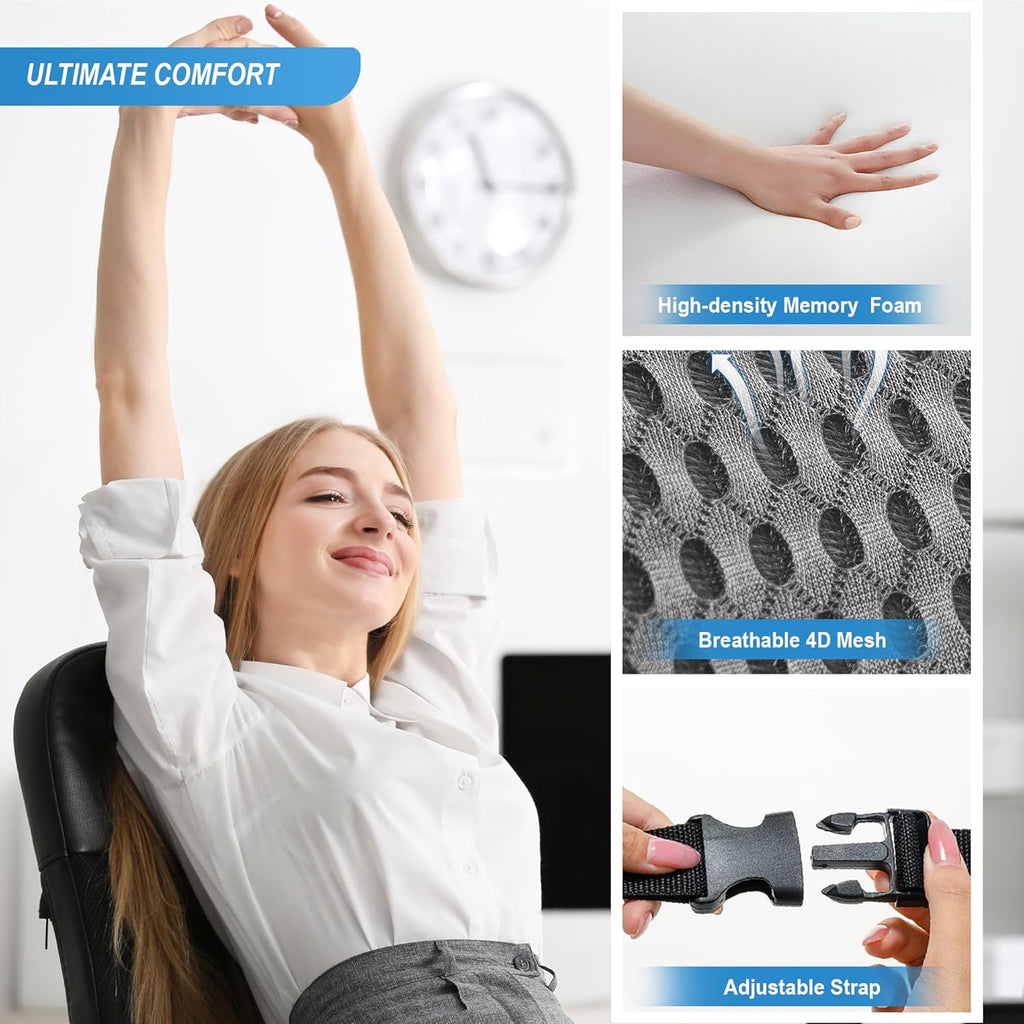Lumbar Support Pillow for Car, Memory Foam Lumbar Pillow for Lower Back Pain Relief - Back Cushion for Driving, Chair Support for Car-Office Chair, Wheelchair - Mesh Gray
