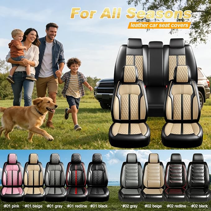 Fit CX-5 Car Seat Covers for Select Mazda CX5 2013-2024 2025 2026 - Premium Full Coverage Leather, Airbag Compatible, Waterproof & All Weather Seat Protector, Full Set, Black+Beige