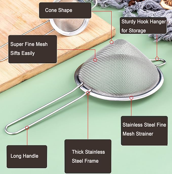 18 PCS Tea Strainers Cocktail Strainer Stainless Steel Fine Mesh Small Strainer, 3.3''Mini Tea Strainer with Long Handle for Cocktails Tea Herbs&Drinks,Conical Tea Filter Bar Colander Food Loose Tool