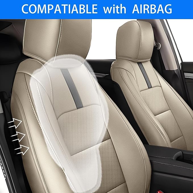 AOMSAZTO Custom Fit Seat Covers for Honda Civic: Hatchback 2022 2023 2024 Sport/LX &Hatchback Hybrid Sport 2025 Full Set Faux Leather Breathable Waterproof Car Seats Covers Beige