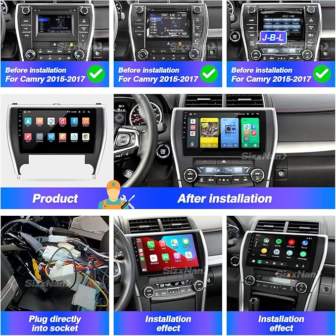 for Toyota Camry 2015 2016 2017 Radio Upgrade Android Touchscreen Compatible with Wireless Carplay Android Auto,Car Stereo Bluetooth Navigation GPS WiFi FM/AM Backup Camera 8-core Head Unit