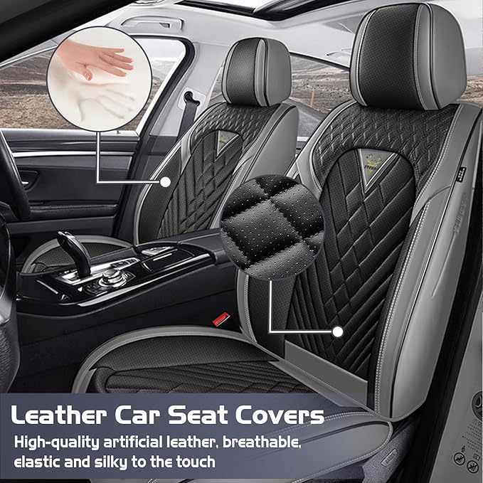 Truck Seat Covers for Ford Ranger 2019-2026, Waterproof Premium Leather Full Coverage Car Seat Cover, Muscle Sport Style Auto Interior Seat Cover Sets (Front Set/Gray Black)