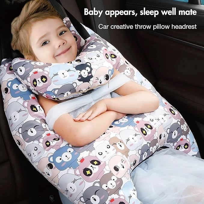 Car Pillow for Kids, Car Neck Head Support Cushion Set,Travel car seat Safety Pillow,h Shape car Sleeping Pillow Kids,Pillow case can be Disassembled and Washed (C)