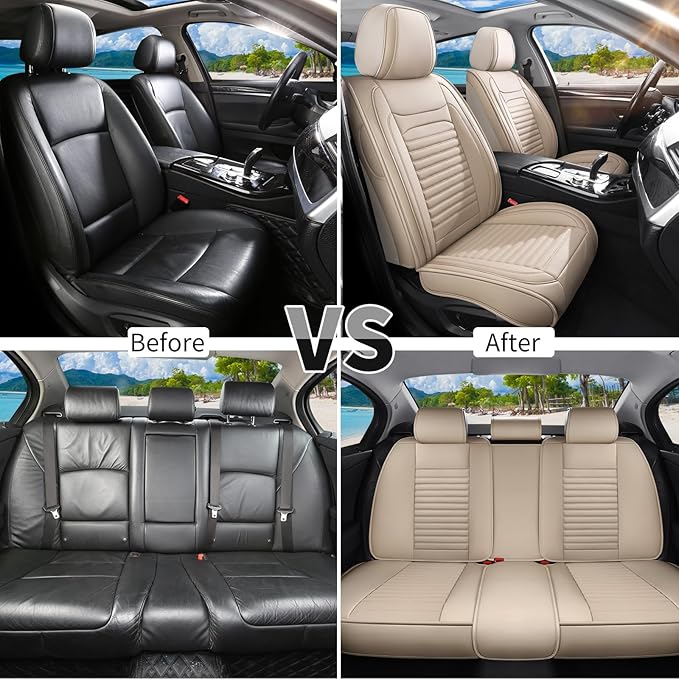 Car Seat Covers Full Set Fit for Toyota Corolla Cross 2021-2025,2026, Premium Faux Leather Car Seat Protector,Breathable Anti-Slip Full Wrapping Edge Seat Covers(Beige,Full Set)