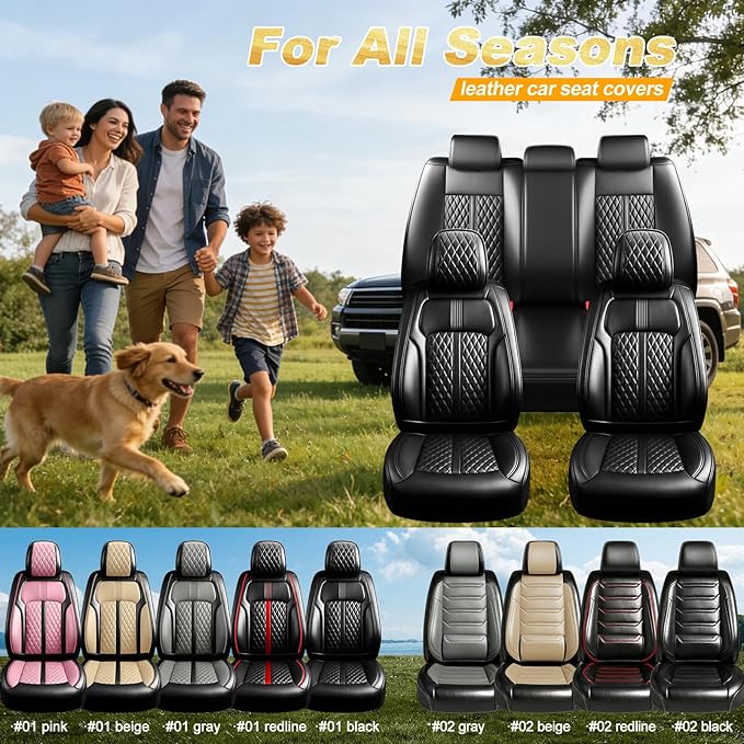 Fit Accord Car Seat Covers for Select Honda Accord 2012-2025 2026 - Premium Full Coverage Leather, Airbag Compatible, Waterproof & All Weather Seat Cushion Protector, Full Set, Black