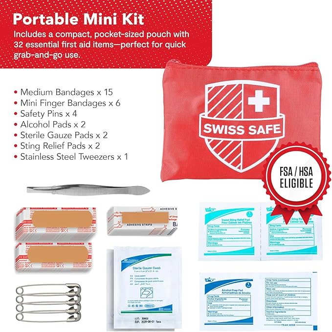 Swiss Safe 2-in-1 First Aid Kit for Car, Travel, Home, & Business – Includes Bonus Mini Kit for Medical Emergencies, Camping & Outdoor Survival – 348 Pieces, Large Hardcase, Pack of 2