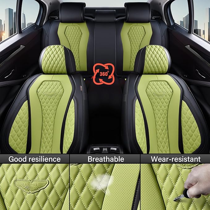 Coverado Seat Covers Front Seats, Green Car Seat Covers 2 Pack, Driver Seat Cover, Luxury Automotive Seat Covers, Car Seat Cushion, Front Car Seat Covers Leather Seat Protector Fit for Most Cars