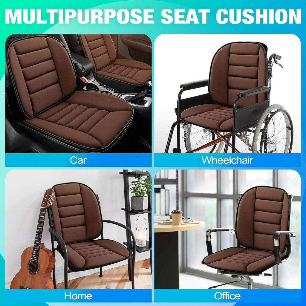 MYFAMIREA Car Seat Cushion and Lumbar Support Pillow 1.2'' Thick Memory Foam Desk Chair Cushion Back Support for Automotive Seat Driver, Travel, Leg and Back Pain Relief, Washable, Adjustable, Coffee