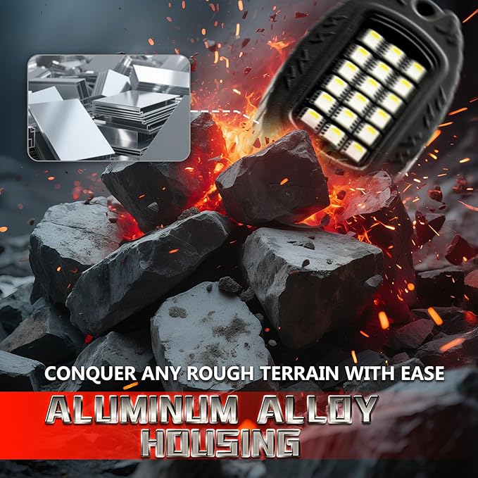 8 Pods Metal RGBW Rock Lights,LED Upgraded RGB Underglow Lights for Truck Jeeps ATV UTV Golf Cart RZR SXS Offroad,IP68 Waterproof Metal Multicolor Neon Underglow Kit with APP/RF Remote Music Mode,12V