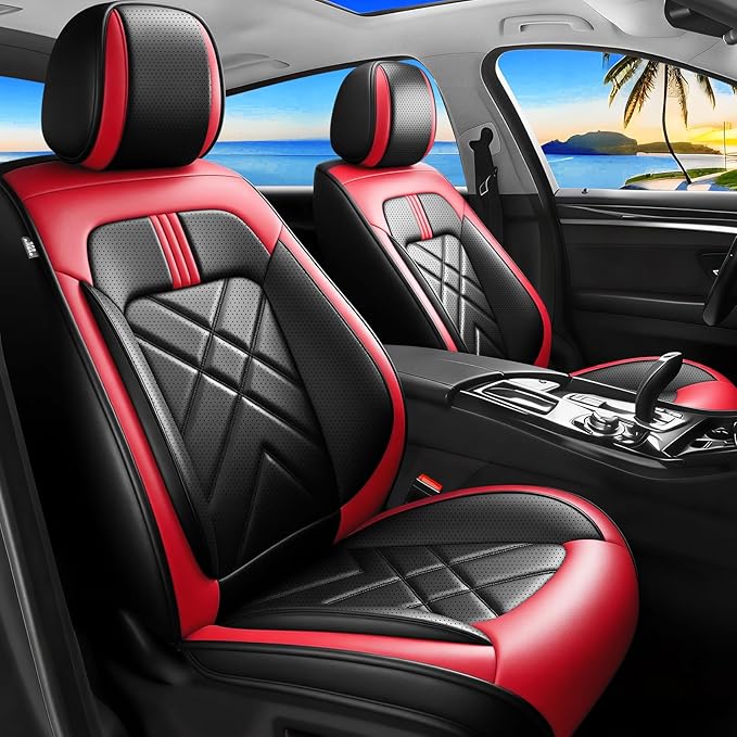 CX-30 Car Seat Covers Fit for Mazda CX-30 2020-2026, Full Coverage Premium Leather Waterproof Breathable Seat Covers, Automotive Seat Protectors, Airbag Compatible(2 Front Seats, Black & Red)