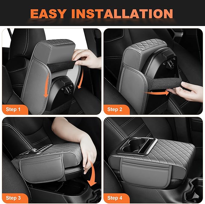 Center Console Cover Fit for Kia Sorento 2003-2025 with 2 Storage Bags Waterproof Leather Quilted Pattern Car Armrest Cover Cushion Elevating Pad Anti-Slip(Grey)