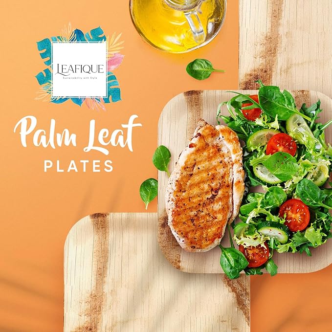 100% Natural 10” Palm Leaf Square Plate (100 pack), Compostable & Biodegradable Dinnerware for Catering, Birthdays, Halloween, BBQs, Thanksgiving, Alternative to Paper & Bamboo Plates Disposable