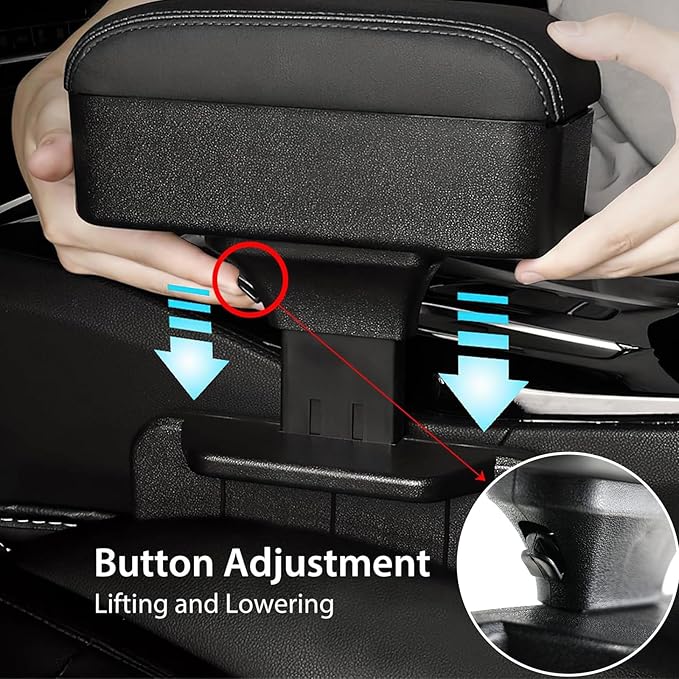 Sporacingrts Universal Car Armrest Storage Box with Cup Holder, USB & Type-C Charging Ports, Adjustable Forearm Wrist Support, Center Console Organizer for Most Vehicles