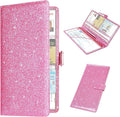 RSAquar Car Registration & Insurance Holder - Leather Glove Box Organizer, Cool Accessories for ID, Driver's License Cards & Docs, Men & Women, Pink Glitter