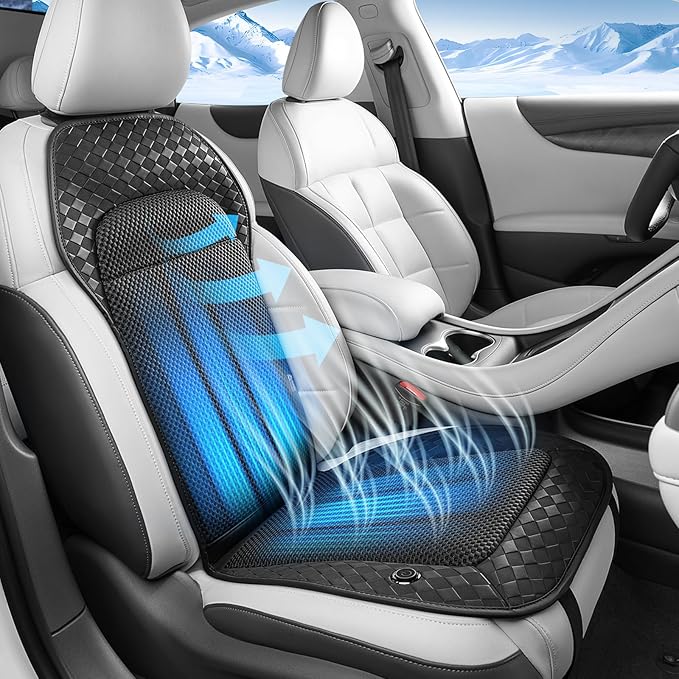 Coverado Cooling Car Seat Cushion, 12V-24V Ventilated Seat Pad with 8 Turbo Fans, 3-Speed Adjustable Dual Blowing & Suction Cooling Cushion, Universal Fit for Car SUV Truck Van All Vehicles, Black