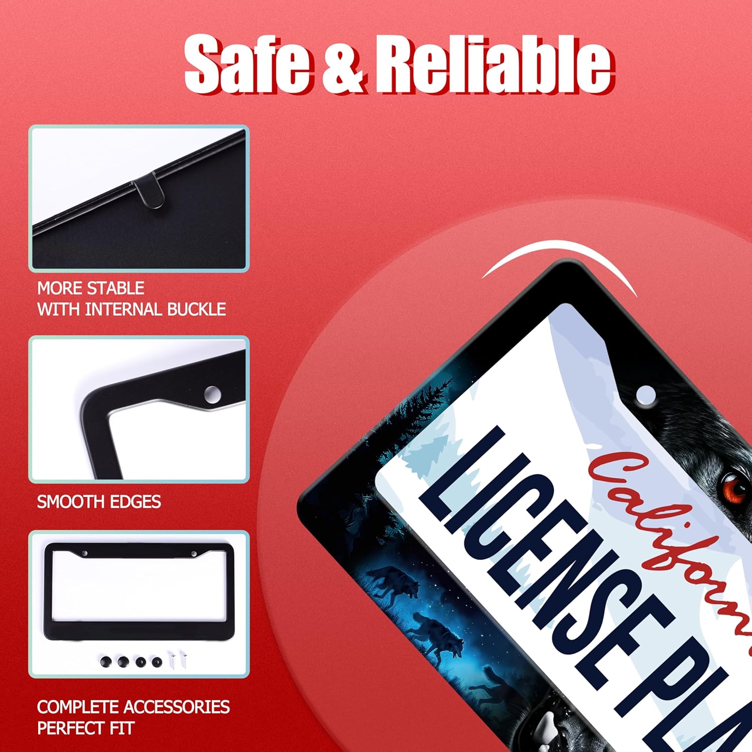 Personalized License Plate Frame Wolf Howling Stainless Steel Accessory Night Forest Animal Holder Funny Car Decorative 2 Holes Screws Fits Us Standard License Plates 12.2 X 6.3 in for Men Women