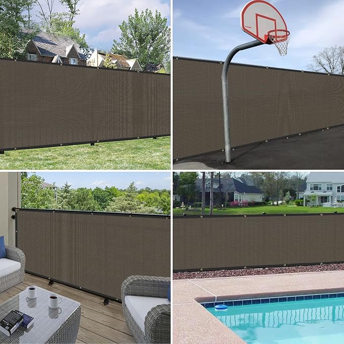 Windscreen4less Privacy Fence Screen Heavy Duty Windscreen Fencing Mesh Fabric Shade Net Cover with Brass Grommtes for Outdoor Wall Garden Yard Pool Deck, 8'x139' Brown