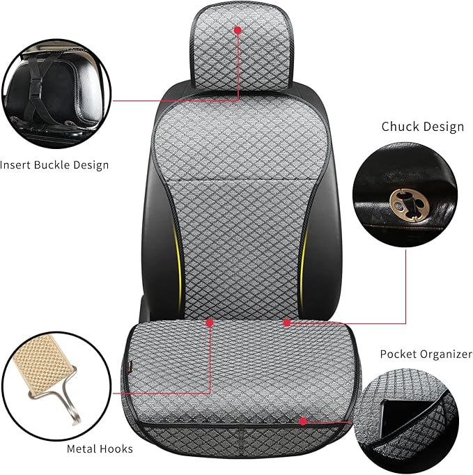 Breathable Car Seat Cover,Luxury Front Seat Cover,Durable and Non Slip,Polyester Silk Material, Universal Car Seat Cushion,Suitable for All Seasons,Airbag Compatible (Gray-2PCS)