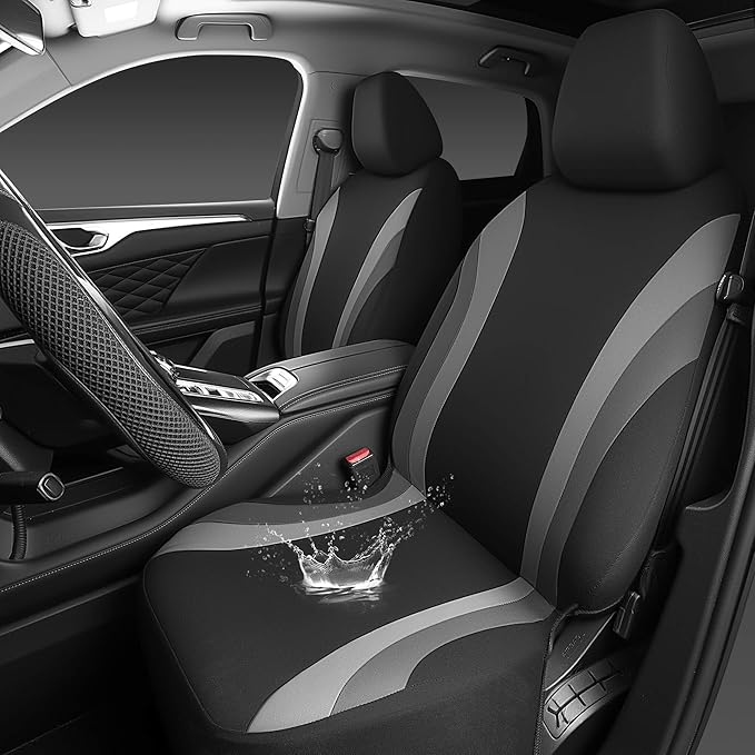 CAR PASS EVA Waterproof Car Seat Covers Front Seats,Gray Two Front Seat Covers,Airbag Compatible,Automotive Seat Covers Universal Fit Sedans,Cars,Vans,SUVs,Trucks (Black and Gray)