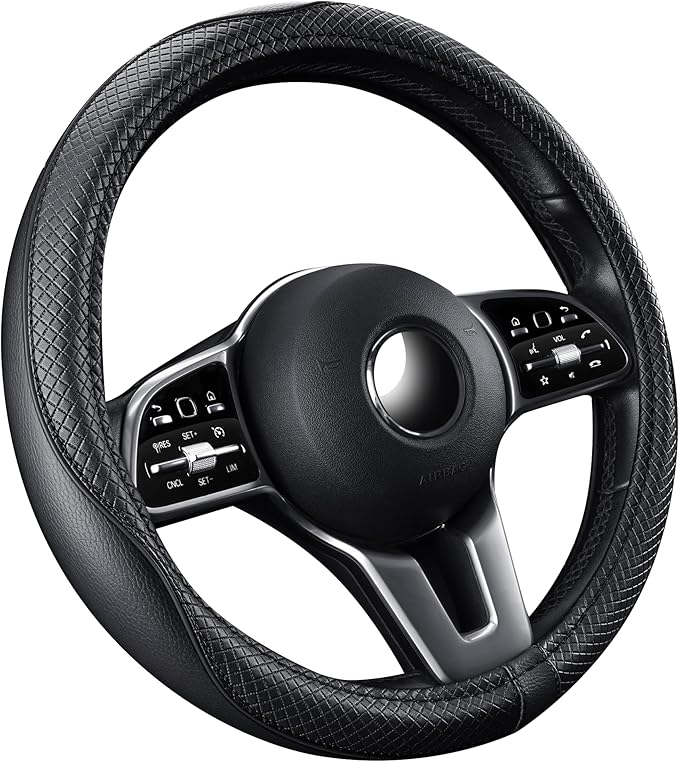 GXT Steering Wheel Cover, PU Leather, Universal 15 Inches, Non-Slip, Odourless Car Interior(Black)