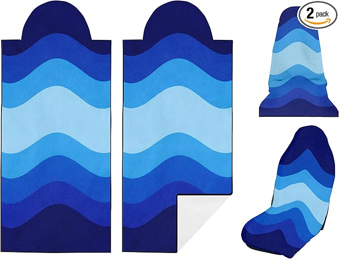 2 Pack Car Seat Towel Covers, Sweat Protector for Front Seats, Premium Thickened Microfiber with Elastic Strap, Breathable & Quick Dry, Machine Washable Cover for Gym Running Universal Fit Waves