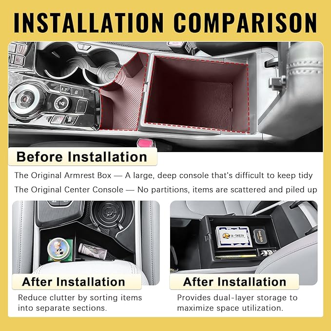2PCS Center Console Organizer & Armrest Storage Box Compatible with 2023-2025 2026 Kia Sportage Hybrid/Plug-in Hybrid Accessories (with Rotary Type Transmission ONLY), ABS Middle Console Insert Tray