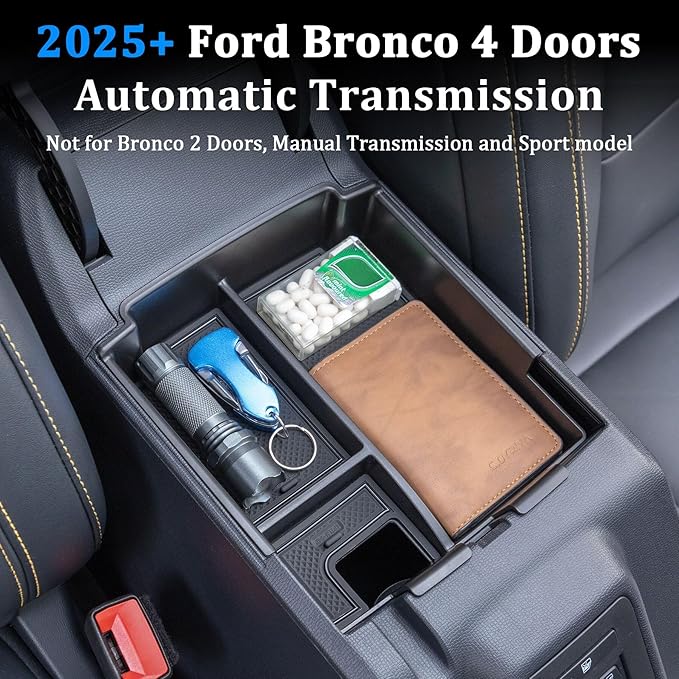 TOPINSTALL 2025+ Upgraded Tray Compatible with Ford Bronco 2025 2026 4-Door Automatic Transmission, Full Size Bronco Console Organizer (NOT for Manual & 2-Door & Sport Model)