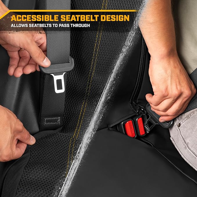 CAT PU Leather Rear Bench Seat Cover – Black, 60/40 Split Fit for Cars, Trucks, SUVs – Waterproof, Scratch-Resistant, Semi-Universal Fit Rear Seat Protector for Most Auto Interior – Easy Install