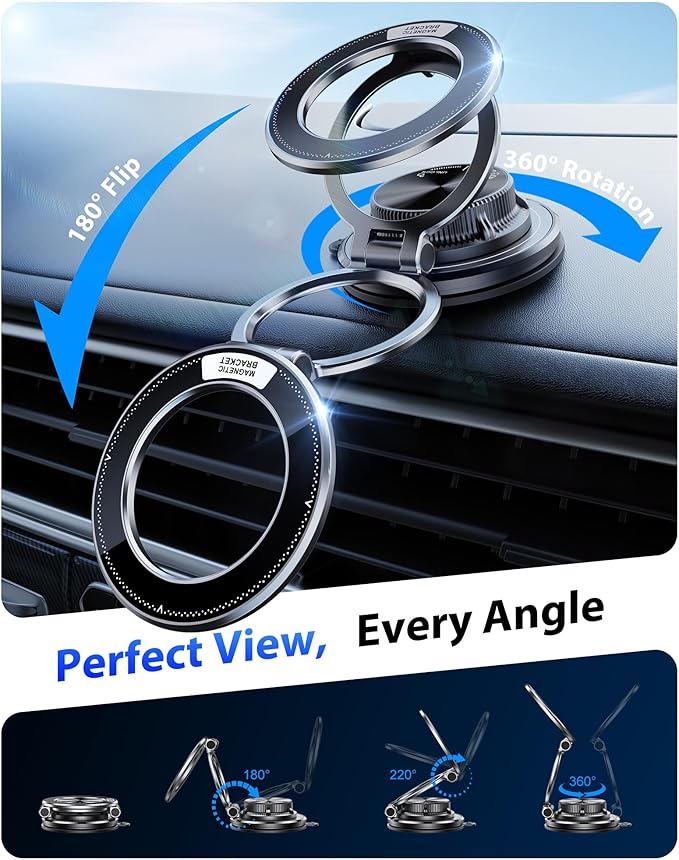 for MagSafe Car Mount [95LBS Max Suction & 2400gf Strong Magnet], Ultra-Thin 360° Adjustable Vacuum Magnetic Car Cell Phone Holder [All-Metal] for iPhone 17-12 Pro Max & Android Car Accessories