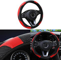 Car Steering Wheel Cover, 15 inch Carbon Fiber Microfiber Anti-Slip Breathable PU Leather Elastic Steering Wheel Protector, Car Interior Accessories for Most Cars (Red)