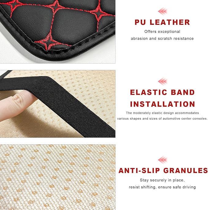 Car Center Console Cushion Pad, Anti-Scratch PU Leather Auto Armrest Seat Box Protector, Waterproof Arm Rest Protection Cover Interior Decoration for SUV Sedan Truck (Red)