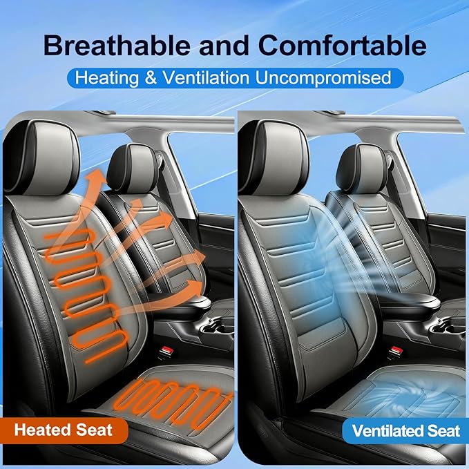 Fit CX-50 Car Seat Covers for Select Mazda CX50 2023-2026, Full Coverage Leather, Airbag Compatible, Luxury Waterproof & All Weather Seat Protector, Front Pair Black+Gray
