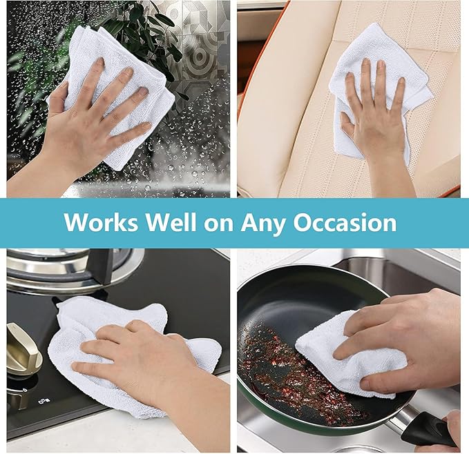 HOMEXCEL White Cleaning Rags 5 Pack, Highly Absorbent Microfiber Cleaning Cloth for Kitchen, Lint Free, Scratch-Free, Reusable Microfiber Towels for House, Window and Glass, Cars, 11.5 X11.5 inch