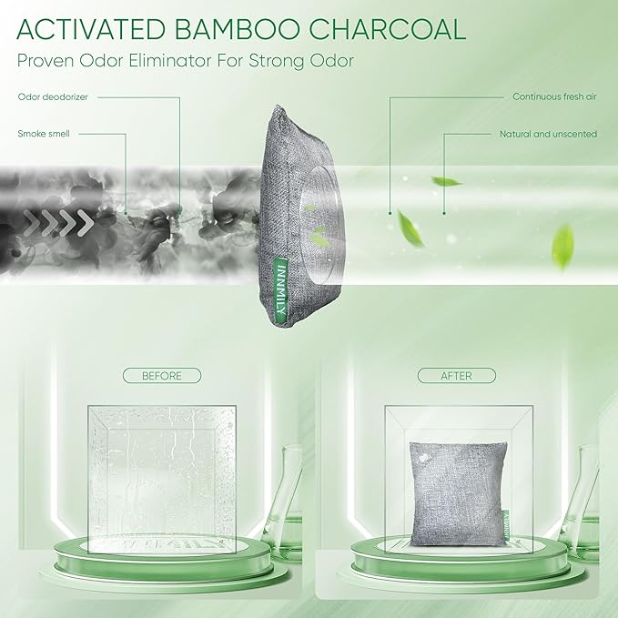 Activated Charcoal Odor Absorber,Large 4x200g w Hooks Nature Odor Eliminator for Strong Odor,Bamboo Charcoal Air Purifying Bags,Moisture Absorbers for Fresh Home Car Closet Pet,Smoke Smell Deodorizer