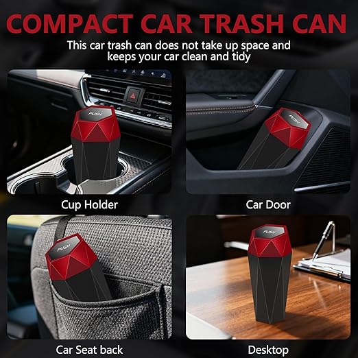 Car Trash Can with Lid - 1-Pack, Interior Accessories for Vehicles, Leakproof Garbage Can with 15 Detachable Trash Bags, Multipurpose Organizers and Storage Solutions for Home and Office