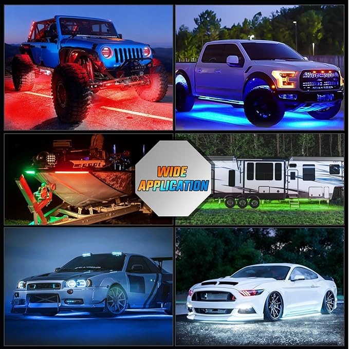Nilight 4Pcs RGBW Aluminum Underglow Neon Accent Strip Lights 252LEDs Door Assist Multi Color DIY Sound Active Function Music Mode with APP and Remote Control Underbody Light Strips for Car Truck RV