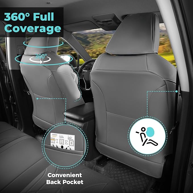 for Toyota RAV4 Seat Covers 2019 2020 2021 2022 2023 2024 2025 RAV 4 LE XLE Limited XLE Premium (Gas not for Hybrid) - Custom Leather Car Seat Covers Full Set - BlackGrey