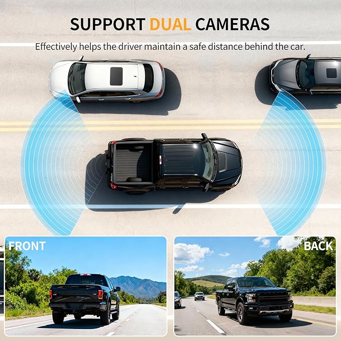 Solar Wireless Backup Camera for Car 5" HD 1080P Monitor 2 Mins DIY Installation 5,000mAh Battery Night Vision 2 Split Screen Back Up Camera Waterproof Reverse Camera for Truck,Pickup,RV,SUV