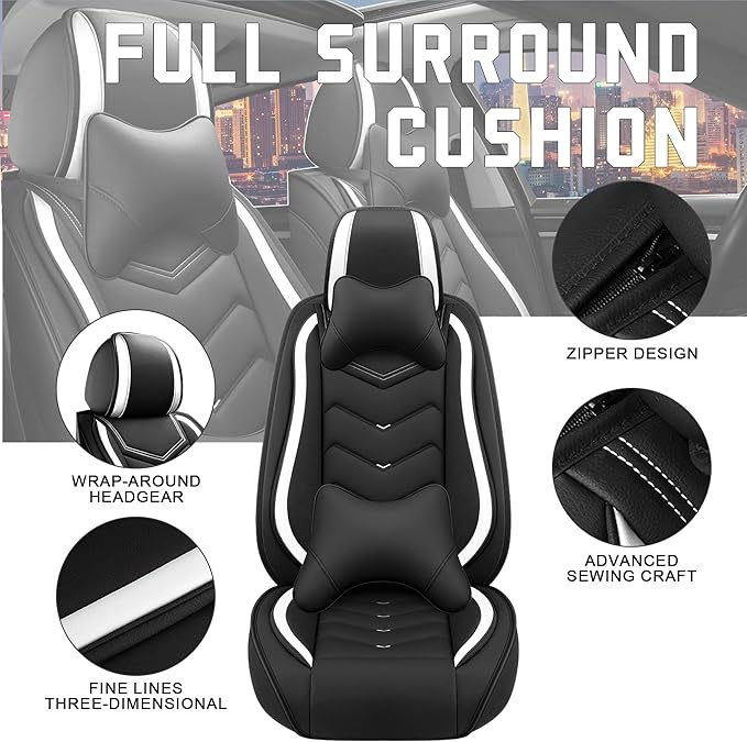 CTDS Car Seat Covers for Jeep Grand Cherokee L 2021-2026, Stylish Sport Seat Cover, Premium Nappa Leather Car Seat Cover. Automobile Seat Covers Sets.(Luxury 5 Seats/Black White)