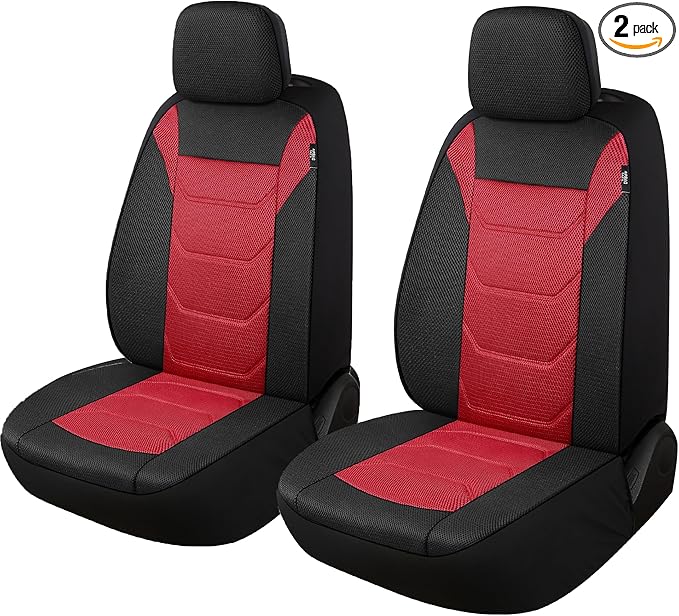3D Air Mesh Car Seat Cover Front Sets Washable and Breathable Premium Cloth Automotive Vehicle Seat Covers for Cars Interior, Universal Fit for Most Cars, Sedan, Truck, SUV(Black/Red)