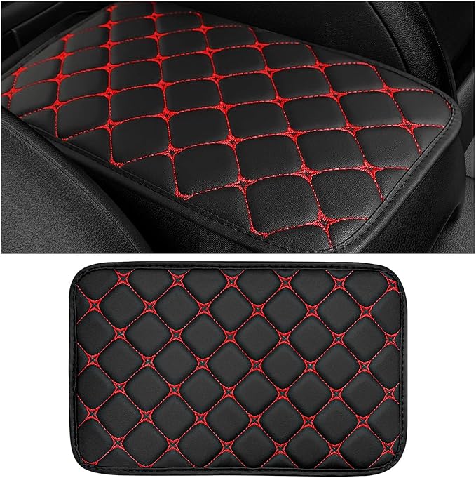 Car Center Console Cushion Pad, Anti-Scratch PU Leather Auto Armrest Seat Box Protector, Waterproof Arm Rest Protection Cover Interior Decoration for SUV Sedan Truck (Red)