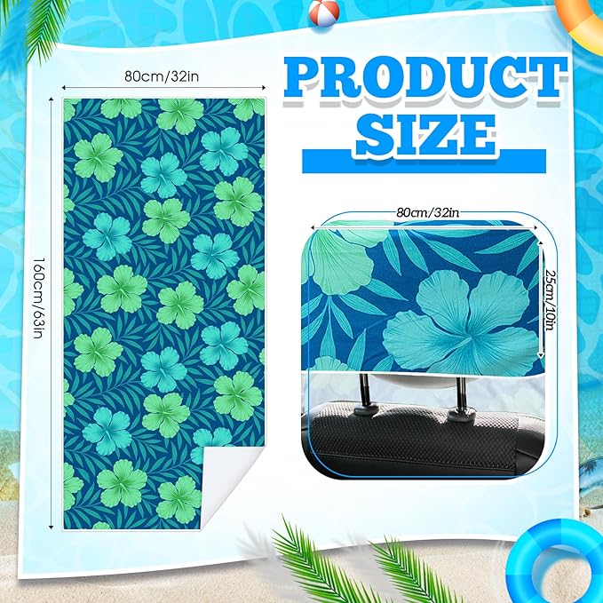 2 Pack Car Seat Towel Covers with Storage Bag 63 x 32 Inch Athletic Running Towel Seat Sweat Washable Non Slip Cover Gift for Car Outdoor Sport Activities (Floral Hibiscus)