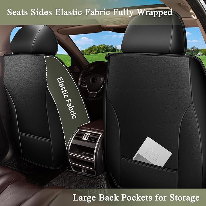 Car Seat Covers Front Pair for Nissan Pathfinder 2011-2024 2025 2026: Breathable Perforated Leather Seat Cover (Black&Grey)