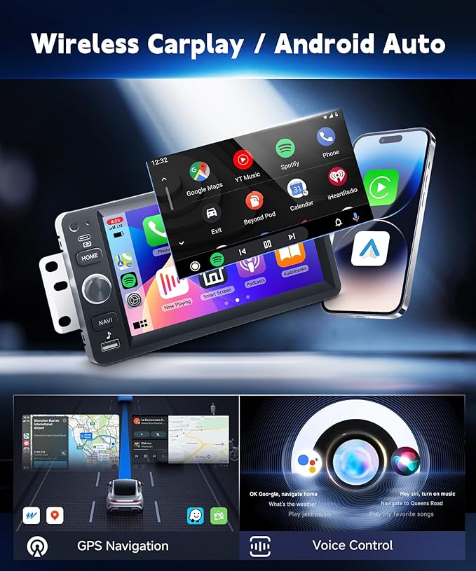 8Core 6+128G Car Stereo for Chevrolet Chevy Silverado Impala Tahoe GMC Sierra Yukon Hummer H2 Android Car Radio WiFi Wireless Carplay Android Auto,7” IPS,GPS,SWC,Bluetooth,Backup Camera