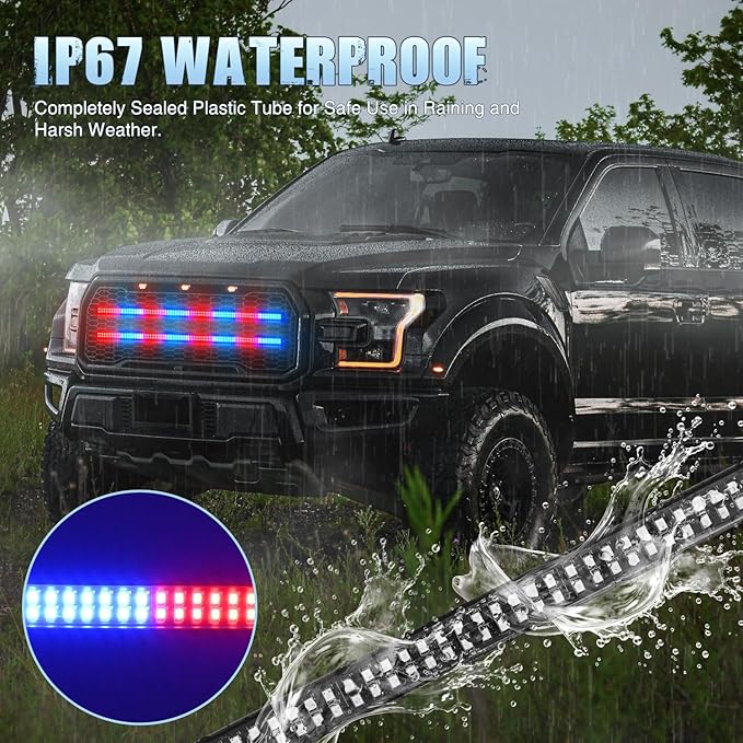 Nilight 2PCS 24 inch Truck Grille Strobe Lights Strip 384 LED Emergency Light Red Blue Flexible Side Flashing Warning Caution Safety Waterproof Lighting Kit for Trucks Tow Plow Construction Vehicles