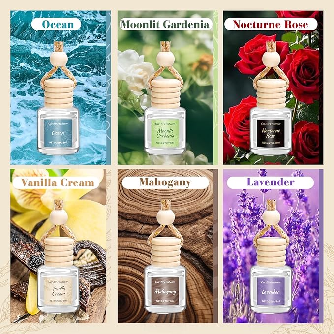 6 Pack Car Air Freshener - Mothers Day Gift for Her, Hanging Air Freshener Essential Oil Diffuser, Romantic Car Scents Cute Auto Decor Birthday Gifts for Women/Men