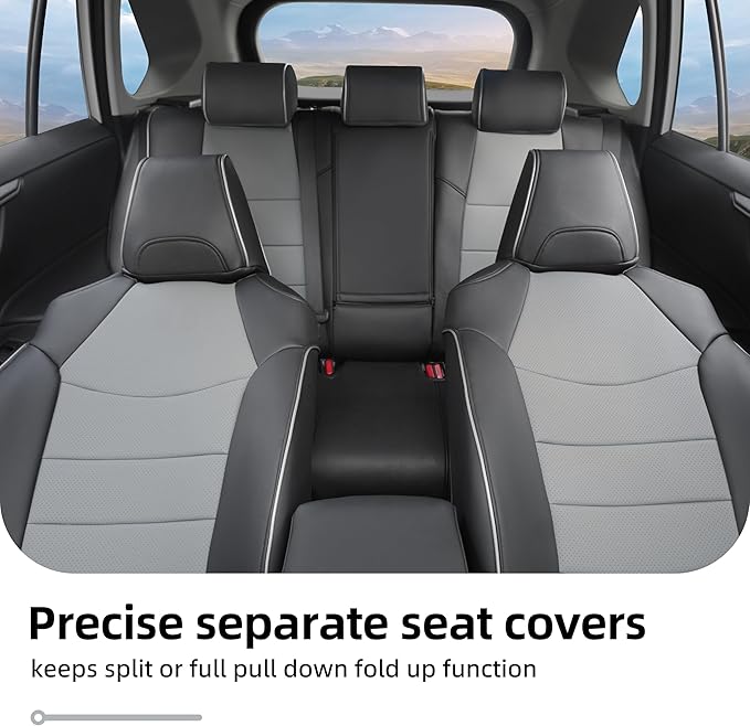 Lolcar Rav4 Seat Covers Custom Fit for Toyota RAV4 Adventure,TRD-Off Road 2019 2020 2021 2022 2023 2024, Leather Truck Seat Cover Full Set for SUV,Faux Leather(Black/Gray)